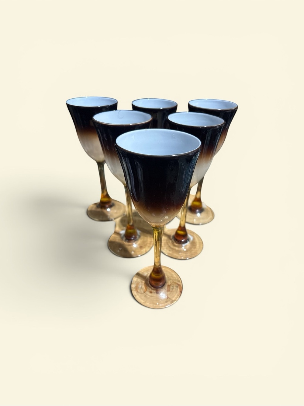 Set of 6 Charles Correll signed Amber Gradient Stemmed Wine Glasses